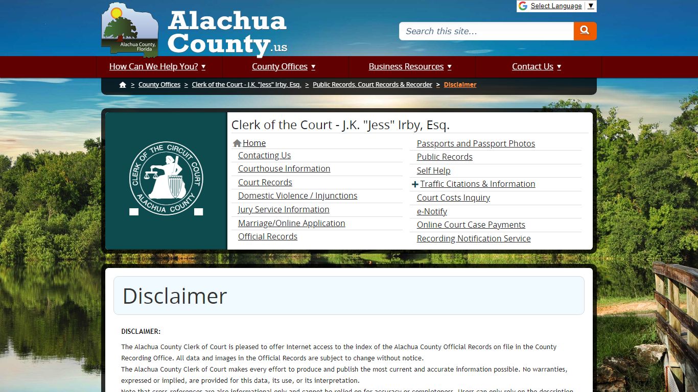Disclaimer - Alachua County, Florida